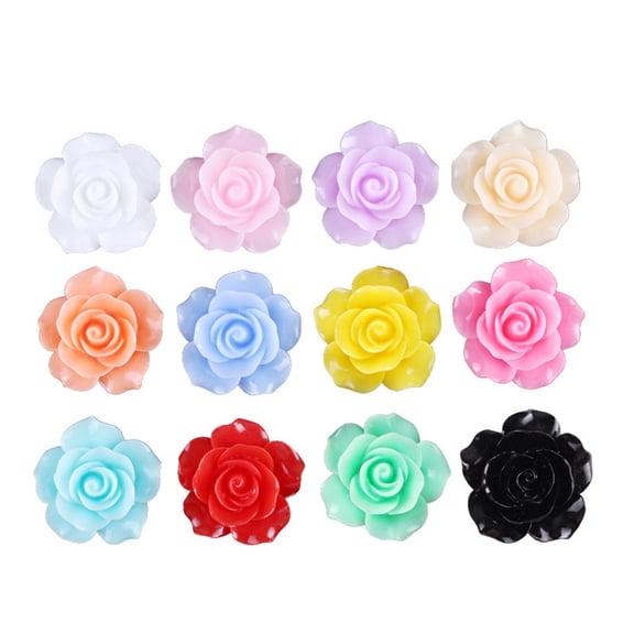 OUNONA 50Pcs Resin Rose Flower Beads Assorted Color Flatback for Crafts
