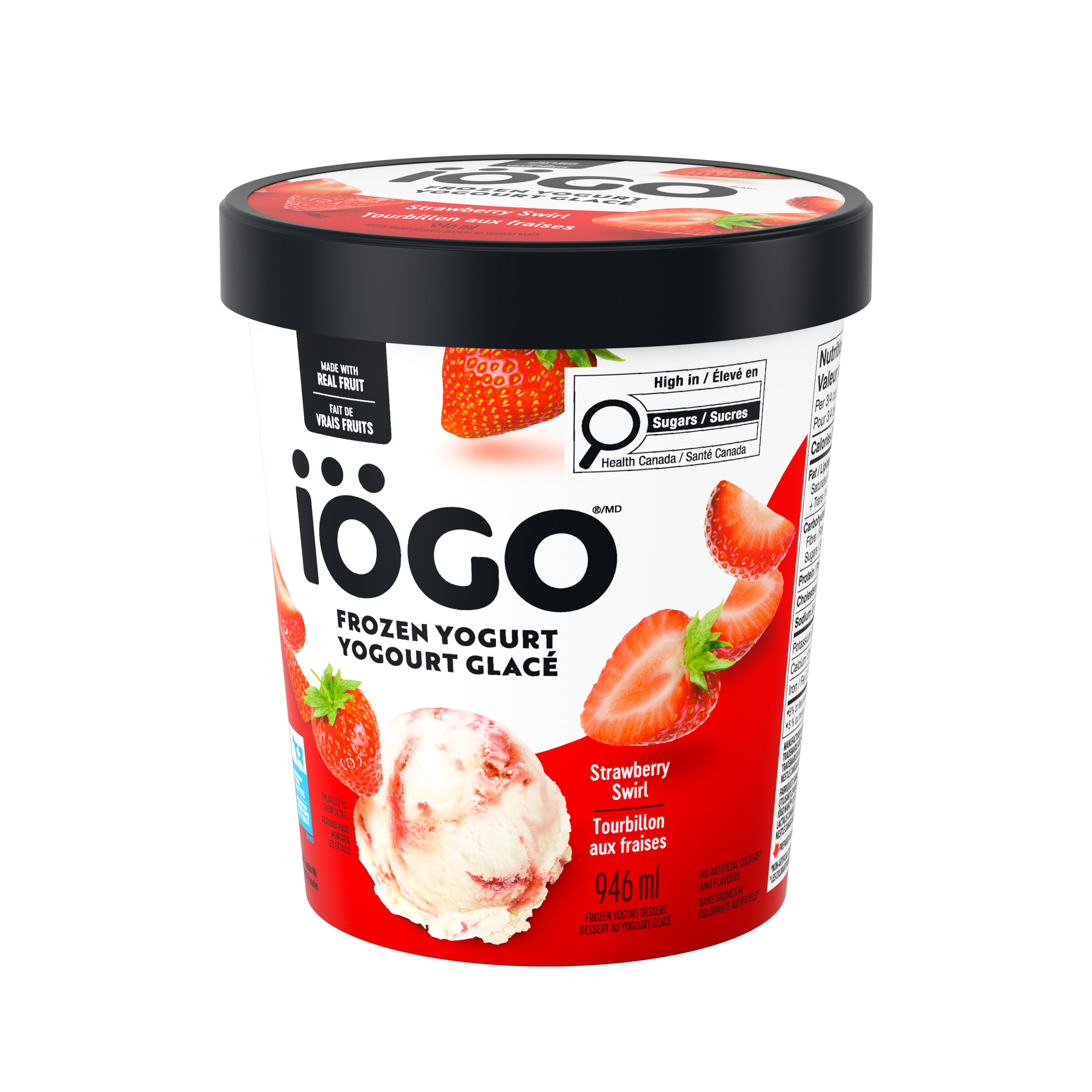 Strawberry Swirl Frozen Yogurt, Vanilla With Fruit Ripple, Prepared In Canada With 100% Canadian Milk, No Artificial Flavours Or Colours, 946 mL