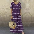 thumbnail image 1 of Honeeladyy Women Fashion Short Sleeve Causal Stripe Print V-Neck Pullover Loose Dress Women's simple dresses, 1 of 6