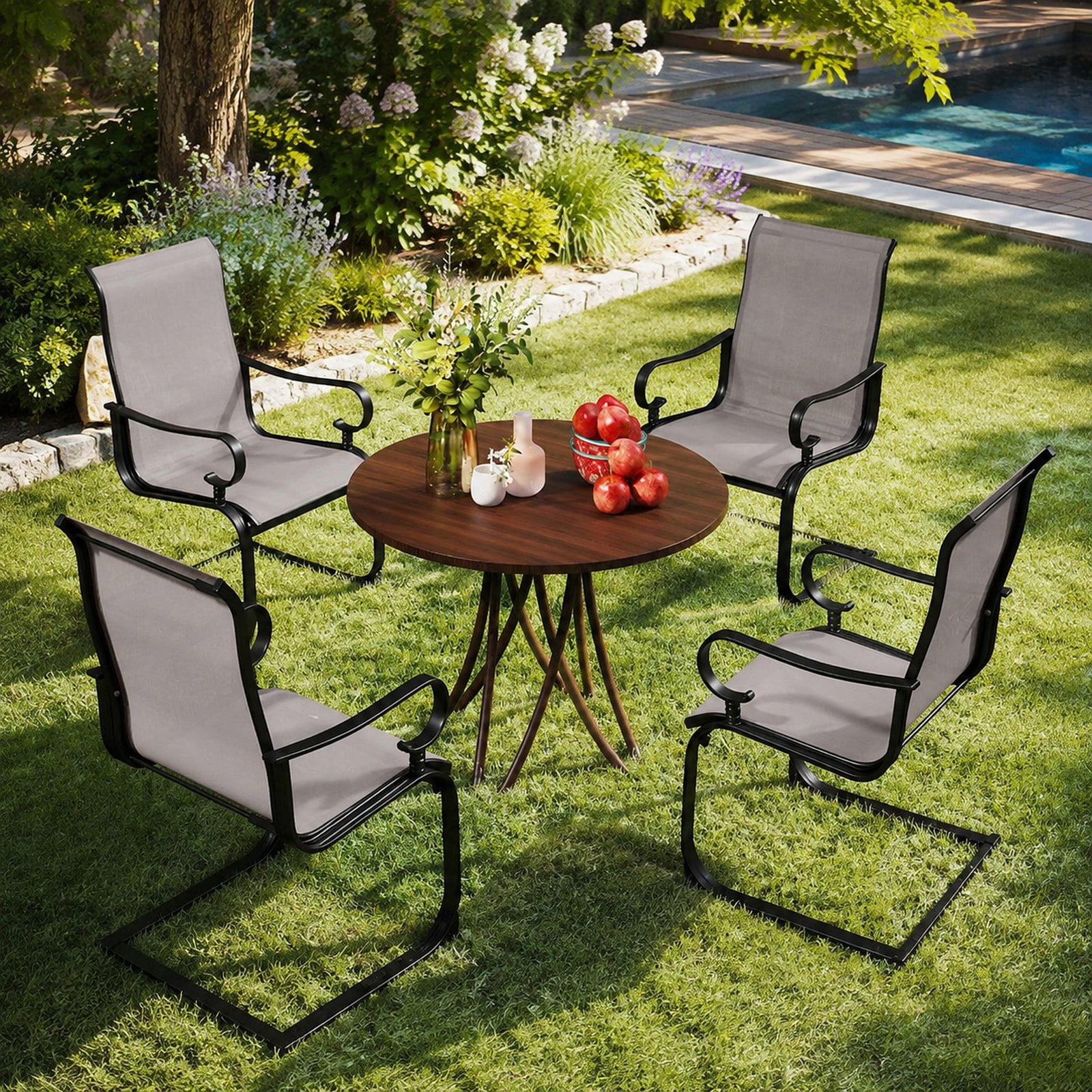 Furnibear Set of 2 Patio Chairs with Quick-drying Breathable Fabric and 15 Degree Rocking Motion for Backyard Pool and Porch, Gray