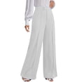 thumbnail image 6 of Favoffer Women's High Waist Suit Pants Solid Color Elastic Waist Straight Wide Leg Pocket Casual Work Trousers Business Office Bottom for Commute Travel, 6 of 8