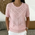 thumbnail image 2 of WCJM Ribbed Knit Lace Spliced Top Women Short Sleeve Rolled Cuff Casual Vacation T Shirt (Pink,M), 2 of 5