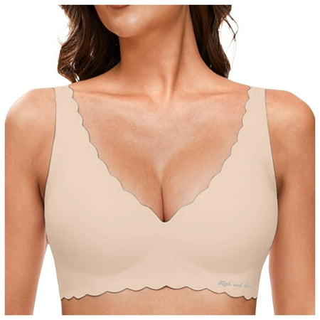 OJSFQUFP Plunge Bralette Beige Deep V Petal Bras for Women No Underwire Soft Wireless Bralettes Comfort Seamless Bras Basic Pretty Bra XL