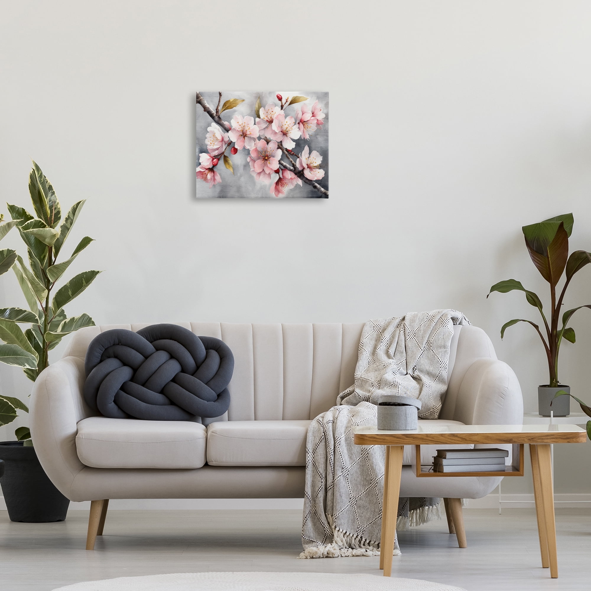 Stupell Industries Blossoms On Grey Botanical & Floral Painting Gallery Wrapped Canvas Art Print Wall Art, 20 x 16