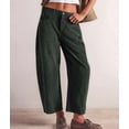 thumbnail image 4 of Women'S Corduroy Pants Mid-Rise Elastic Waist Cord Pant Casual Wide Leg Baggy Trouser with Pockets Dark Green XL, 4 of 9