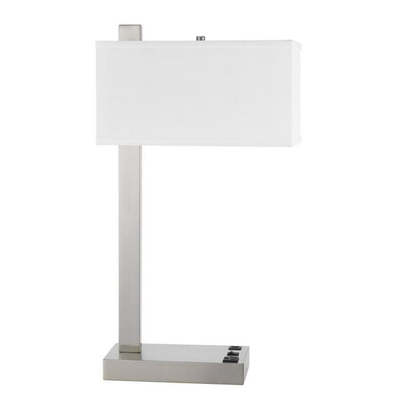 Cal Lighting Drancy 1-Light Metal & Fabric Desk Lamp in Brushed Steel Silver