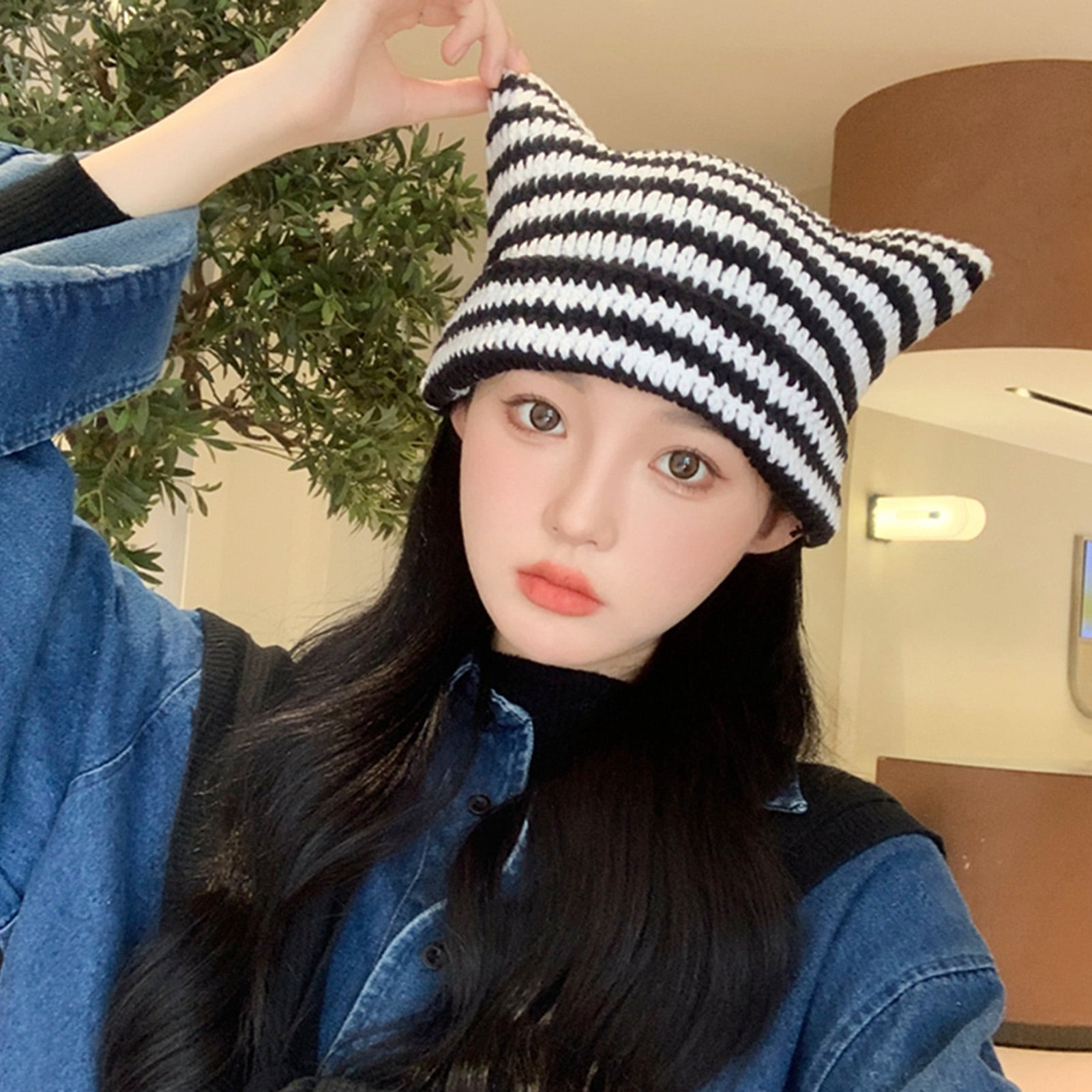 UDIYO Crochet Hats for Women Handmade Knit Cat Ear Beanie Hat