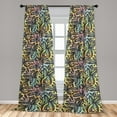 thumbnail image 4 of Ambesonne Tropical Curtains, Leaves Colorful Back Art, Pair of 28"x95", Pale Peach and Soft Blue, 4 of 5