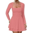 thumbnail image 2 of Women's Mini Dress Square Neck Ruffle Hem Mini Dress Ruched Waist Long Sleeve Corset Short Party Dresses, 2 of 6