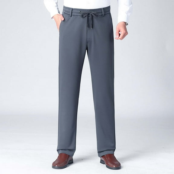 BXINGOHAI Mens Elastic Waist Pants Casual Pant for Seniors Stretch Waistband Gray 5XL