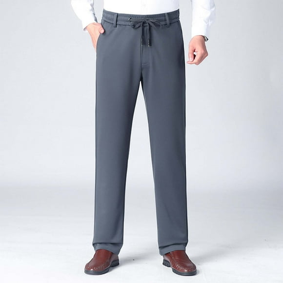 tarylea Plus Size Fleece Lined Pants for Men Straight Leg Elastic Waist Fitted Trousers Casual Warm Winter Dailywear Pants