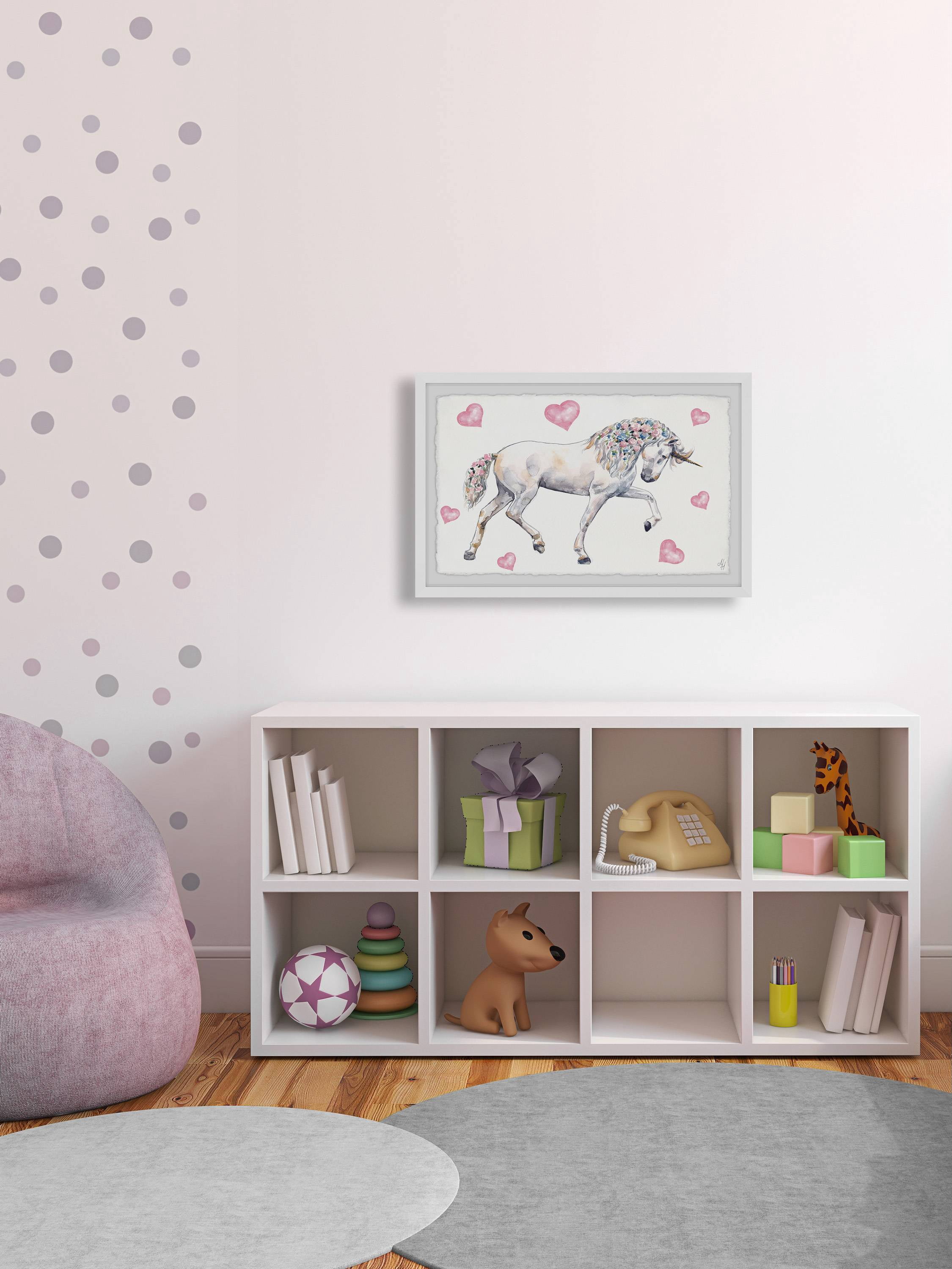 Marmont Hill Floral-Haired Unicorn Framed Wall Art, 45.00" x 1.50"