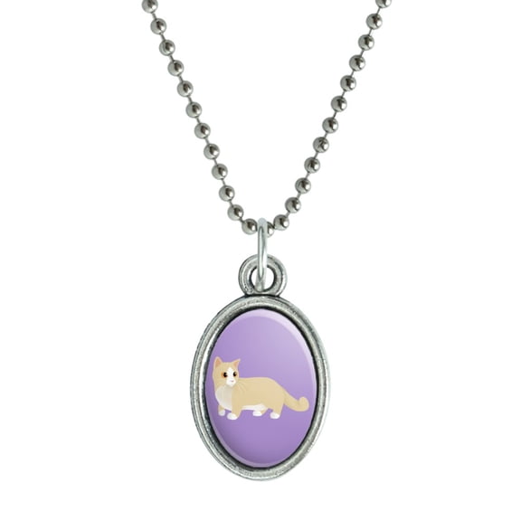 Munchkin Cat Antiqued Oval Charm Pendant with Chain