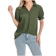 thumbnail image 2 of KIHOUT Summer Fashion Women's Casual Solid V-Neck Turn Neck Short Sleeved Ruffle Sleeve Top Blouse women's tops clearance sale, 2 of 8