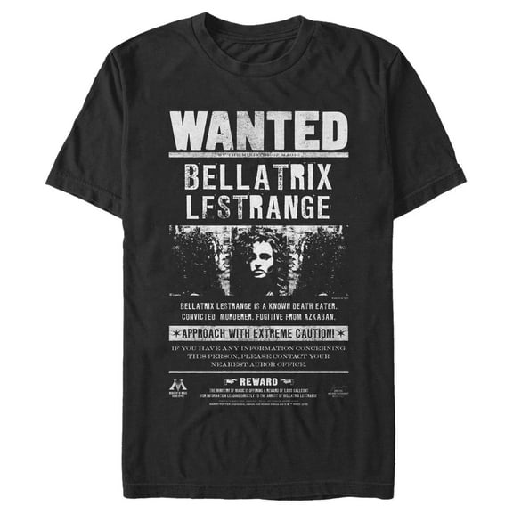 Men's Harry Potter Bellatrix Wanted Poster  Graphic Tee Black Large