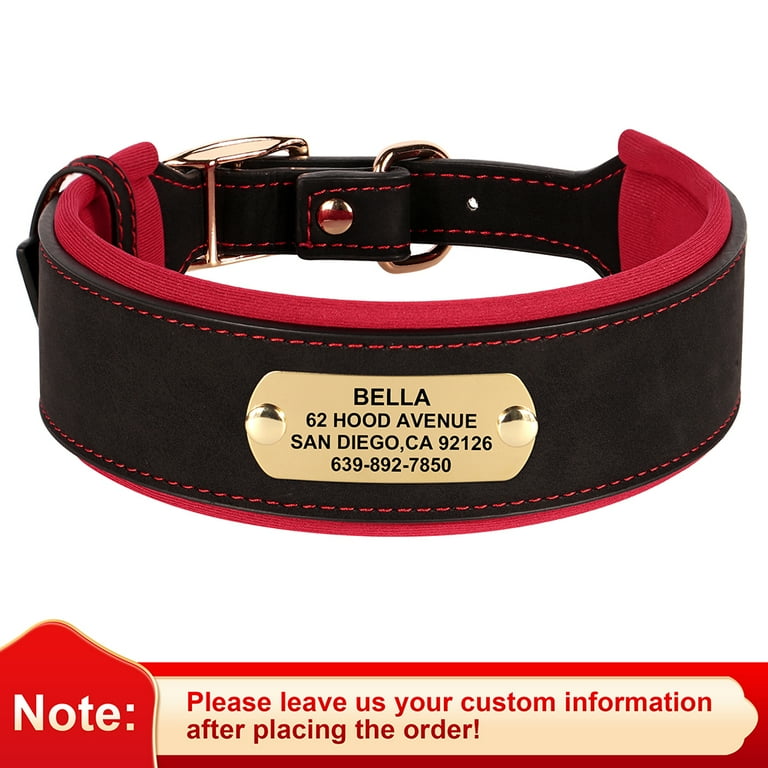 Wide Leather Dog Collar Personalized with Nameplate Soft Padded