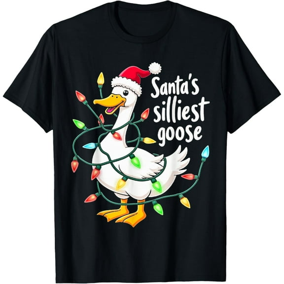 Premium model-Unisex-100% cotton-Santa's Silliest Goose Funny Christmas Tee T-Shirt