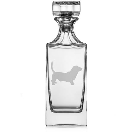 30 oz Glass Whiskey Decanter with Glass Stopper Gift Basset Hound