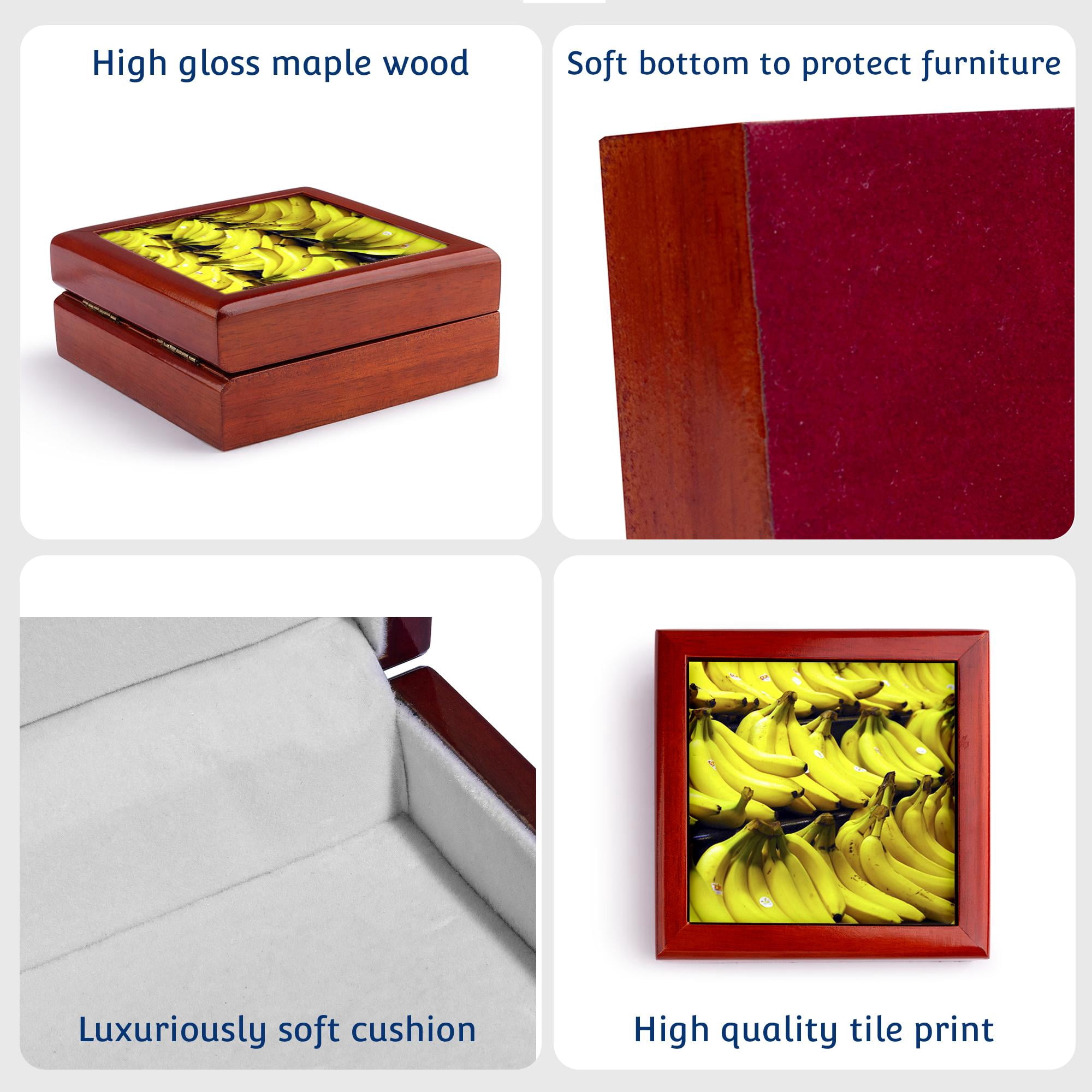 3dRose, Rows of Yellow Bananas, Jewelry Box 5.5x5.5 inch with 4 inch tile