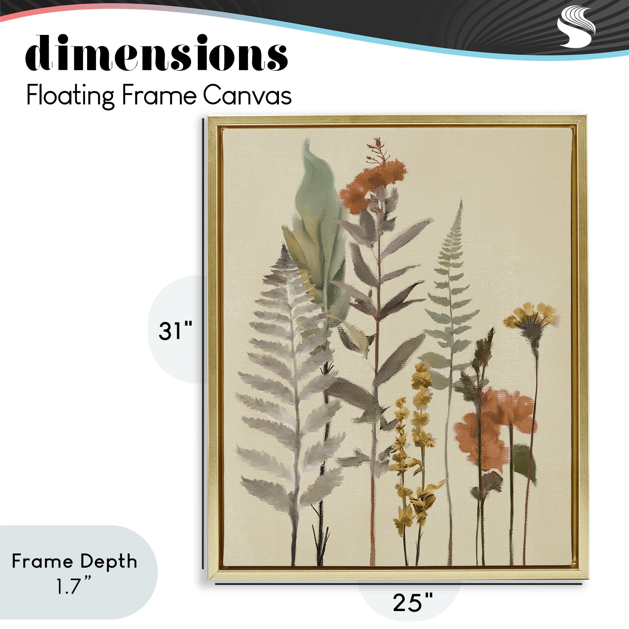 Stupell Industries Fall Botanicals and Ferns Gold Framed Floater Canvas Wall Art, design by Elizabeth Medley