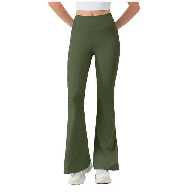 Pincandy Women's Solid Color High Waist Elastic Waist Yoga Pants, Flared Hem, Casual & Fitness Activities