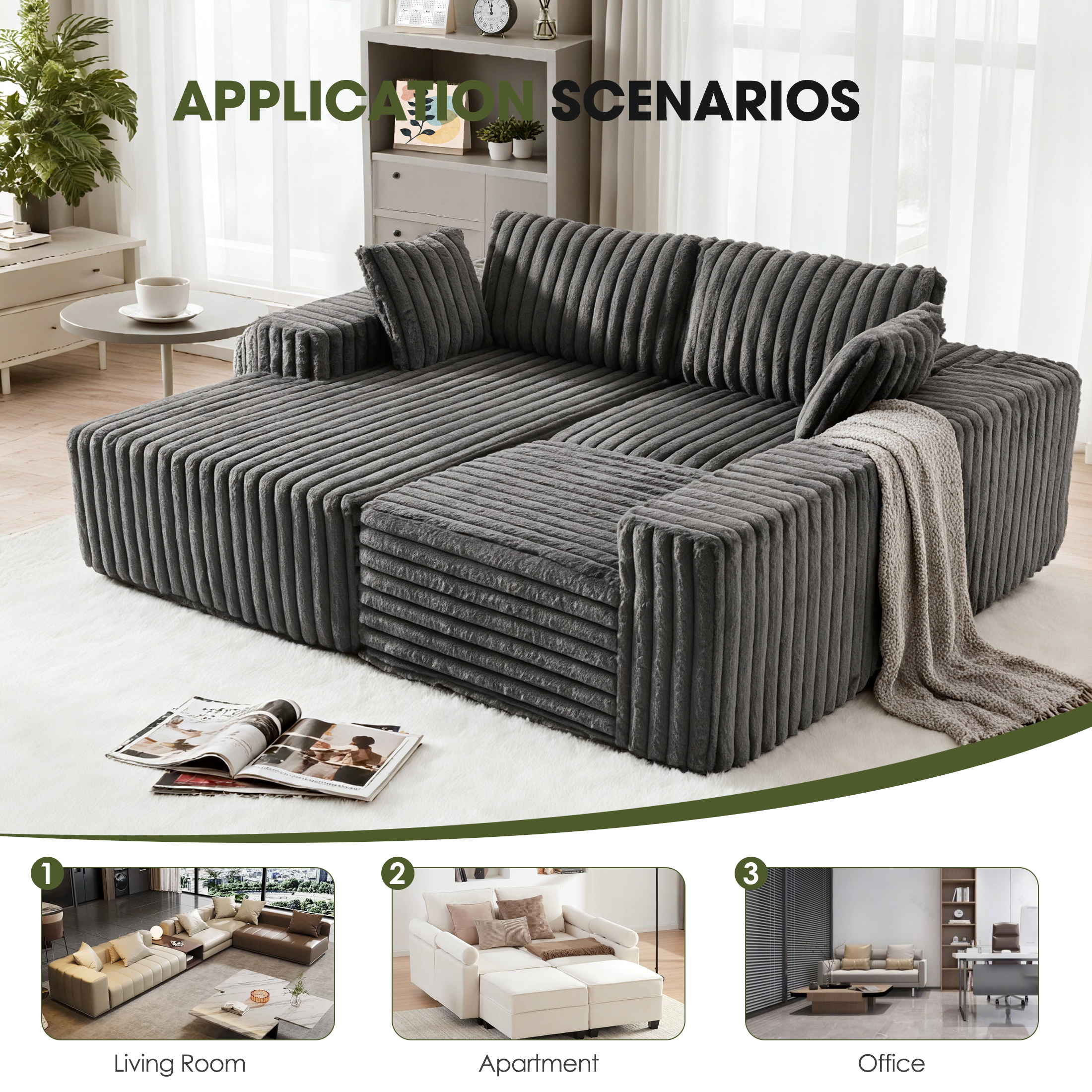 Techmilly 113” Cloud L-Shaped Sectional Couches,Modular Sofa with Deep Seat, Sponge Compression Sofas,Modern Modular L-Shape Sofa Couch with Chaise for Living Room Bedroom (Gray, Left Facing Chaise)
