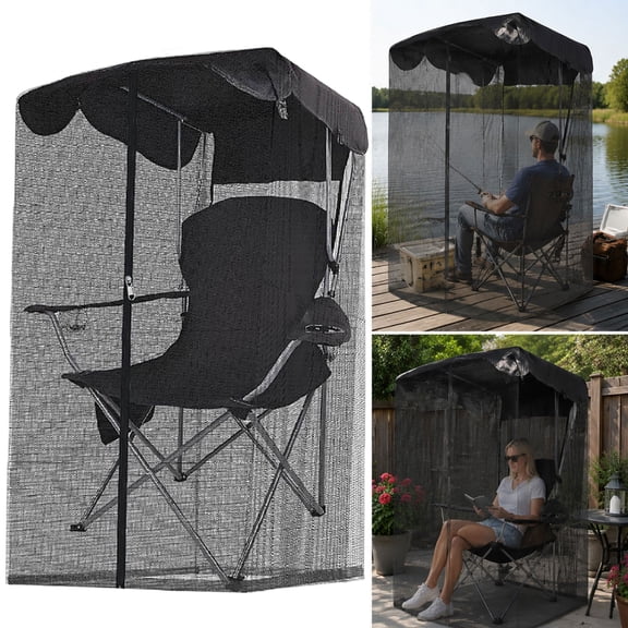 Single Mesh Camping Chair Pop Up Tent 1 Person, See Through Bugs Barrier with Zipper Doors Outdoor Sports Pod Shelter with Carry Bag for Camping Fishing Outdoor Use