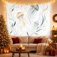 thumbnail image 3 of Three Jellyfish Floating on a White Background with Seaweed, Calming Watercolor for Ocean Lovers, Delicate Nautical Wall Art, Housewarming Gift, Tapestry Wall Hanging for Living Room and Bedroom, 3 of 7