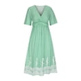thumbnail image 2 of Abcnature Robe Midi d'Été à Manches Courtes et Col en V Imprimé Floral pour Femmes, Taille Haute, Décontractée, Fluide, Ligne A, pour Usage Quotidien, 2 of 5