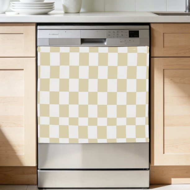 Uxcell Dishwasher Magnet Cover, 17 x 23 Inch Dishwasher Cover Front Decorative Magnetic Door Washers Fridge Panel Decal Magnet Sticker for Home Kitchen Appliance, Beige Checkered