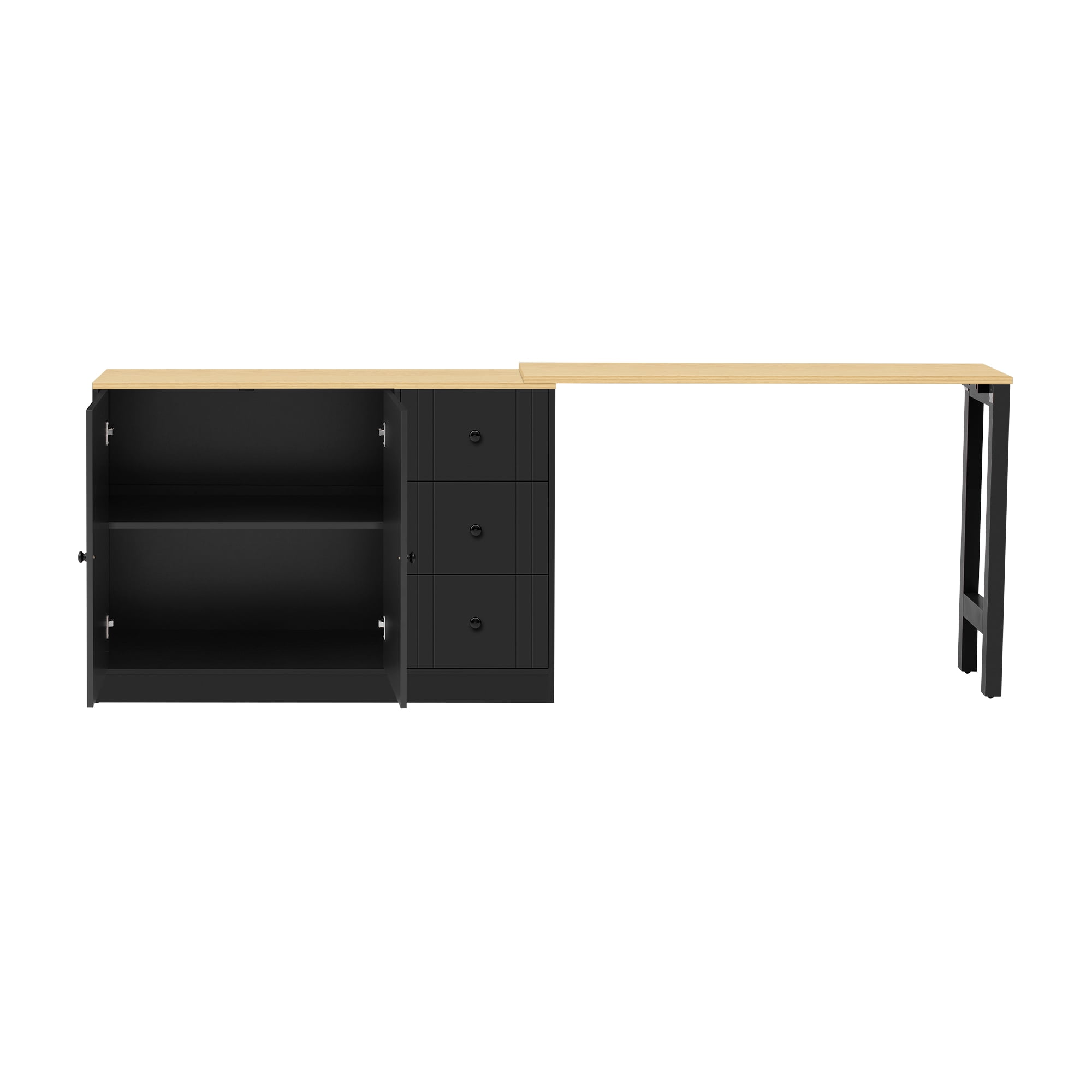 89.7" Wooden Sideboard with Extendable Table, Multifunctional Storage Cabinet with 2 Doors and 3 Drawers, for Living Room, Study, Foyer and Kitchen