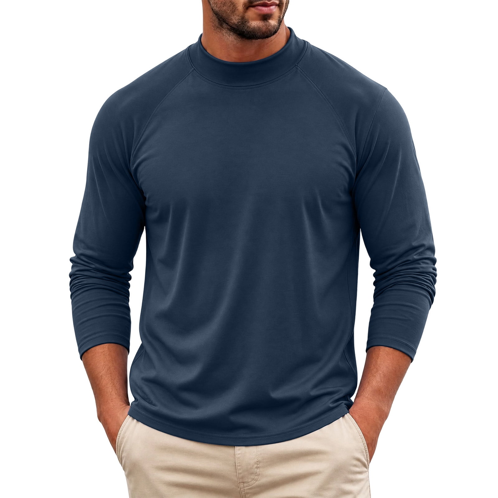 Ceisia Men s Raglan Sleeve Mock Neck Soft Fleece Thermal Long Sleeve Base Layer Shirt For Cold Weather Daily Wearing Navy XXL Gift