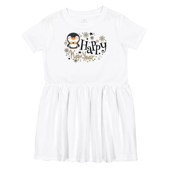 Inktastic Happy New Year with Cute Penguin Girls Toddler Dress