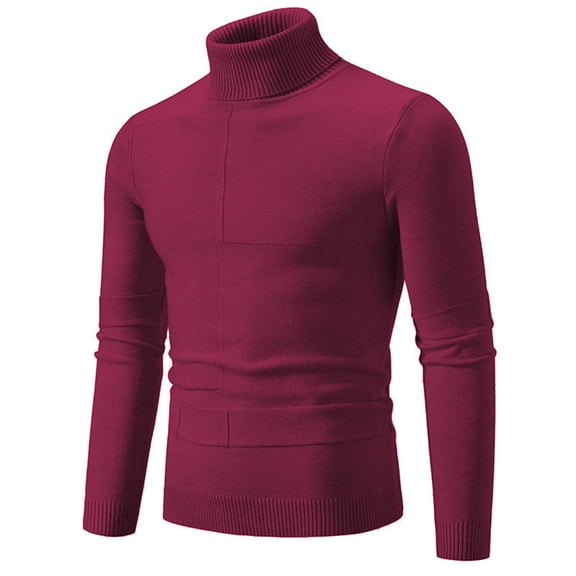 WAENQINLA Men's Solid Color Basic Sweaters Winter Warm Cowl Neck Pullovers Long Sleeve Slim Fit Knitwear Tops Wine XXL