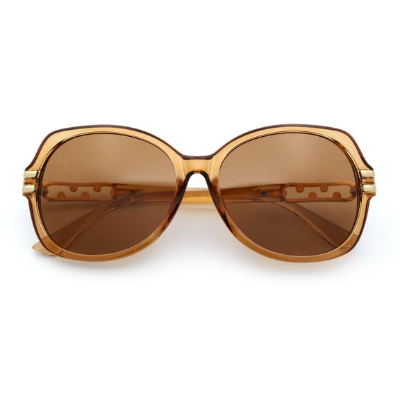 Classic 90s Womens Bejeweled Rhinestone Bling Arm Designer Butterfly Sunglasses Peach - Brown