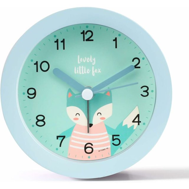 Reloj despertador analógico para niños, lindo, silencioso, portátil, sin tictac, luz, alarma de viaje analógica, funciona con pilas para niños, mesita de noche, reloj despertador (azul)