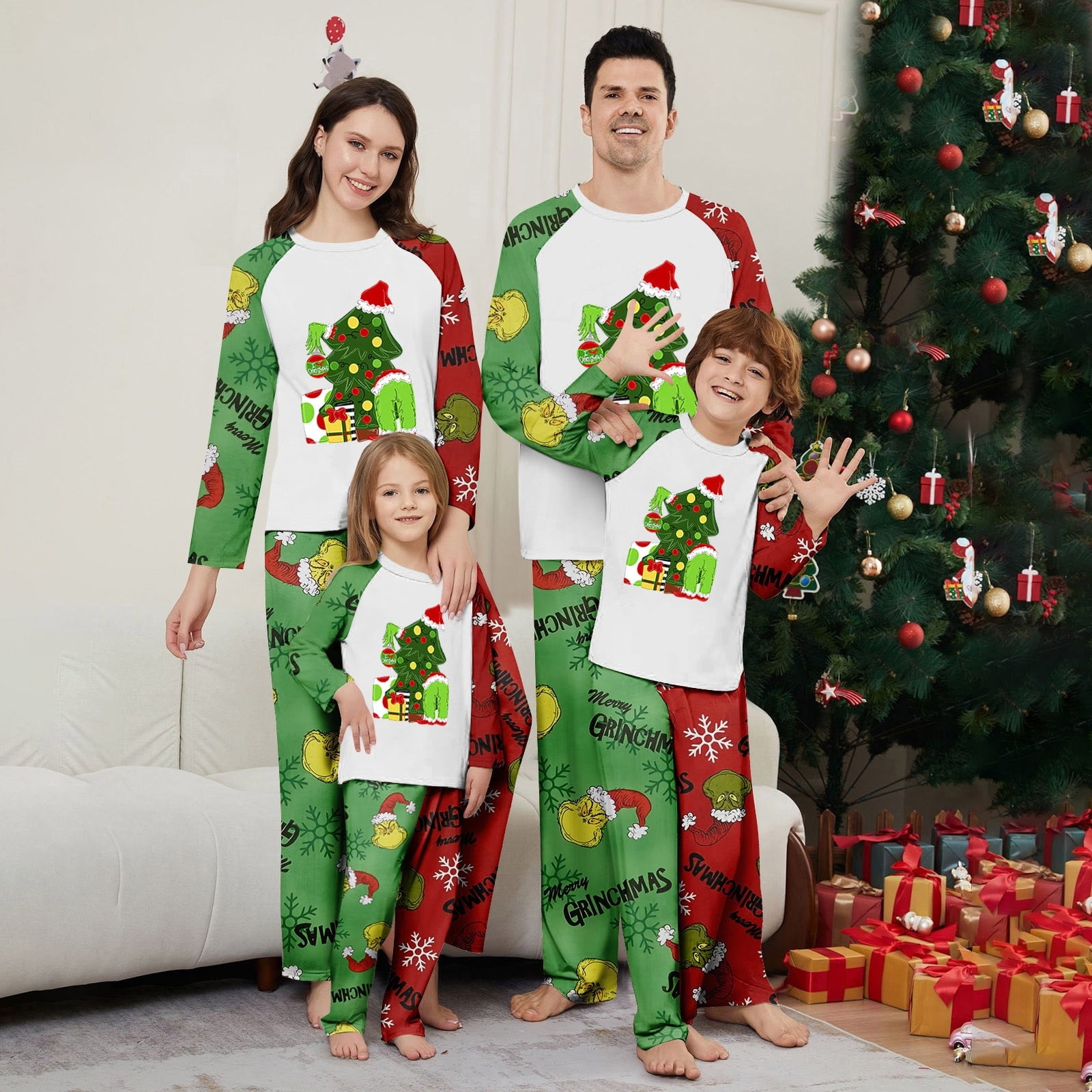 Holiday Christmas Pajamas Family Matching Pjs Set Merry Grinchmas