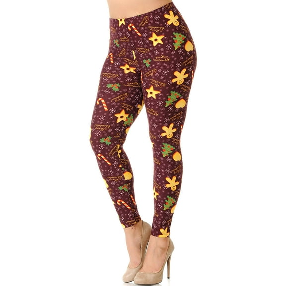 Buttery Soft Merry Christmas Treats and Cookies Extra Plus Size Leggings - 3X-5X (XPlus One Size,Burgundy)