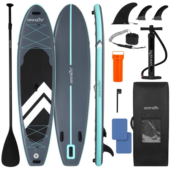 SereneLife 11 Inflatable Stand Up Paddle Board with Premium SUP Accessories - 32 Wide Stable Design with Non-Slip EVA Deck Pad for Youth and Adults, 350 lbs. Capacity