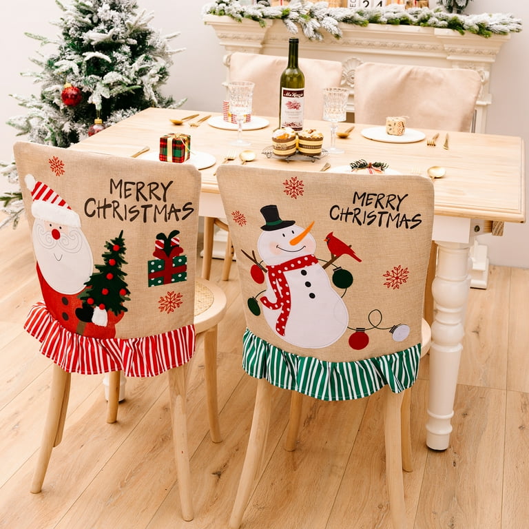 2Pcs Christmas Chair Covers Chair Back Cover Xmas Dining Chair