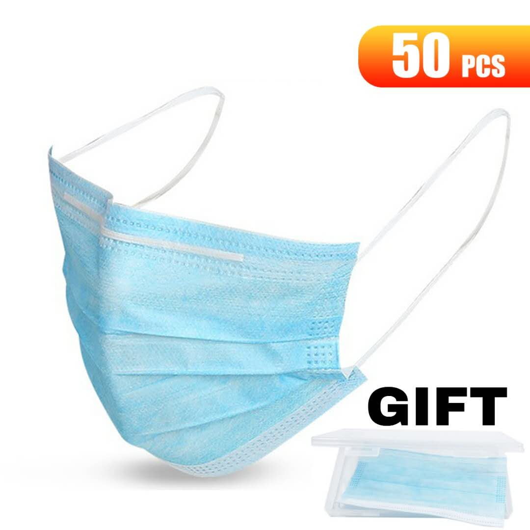 Free mask container.50pcs Disposable 3Layer Protective Face Mask Anti