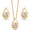 thumbnail image 2 of Gem Stone King 1.20 Ct Round Peach Morganite 18K Yellow Gold Plated Silver Teardrop Pendant and Earrings Jewelry Set With Chain, 2 of 4