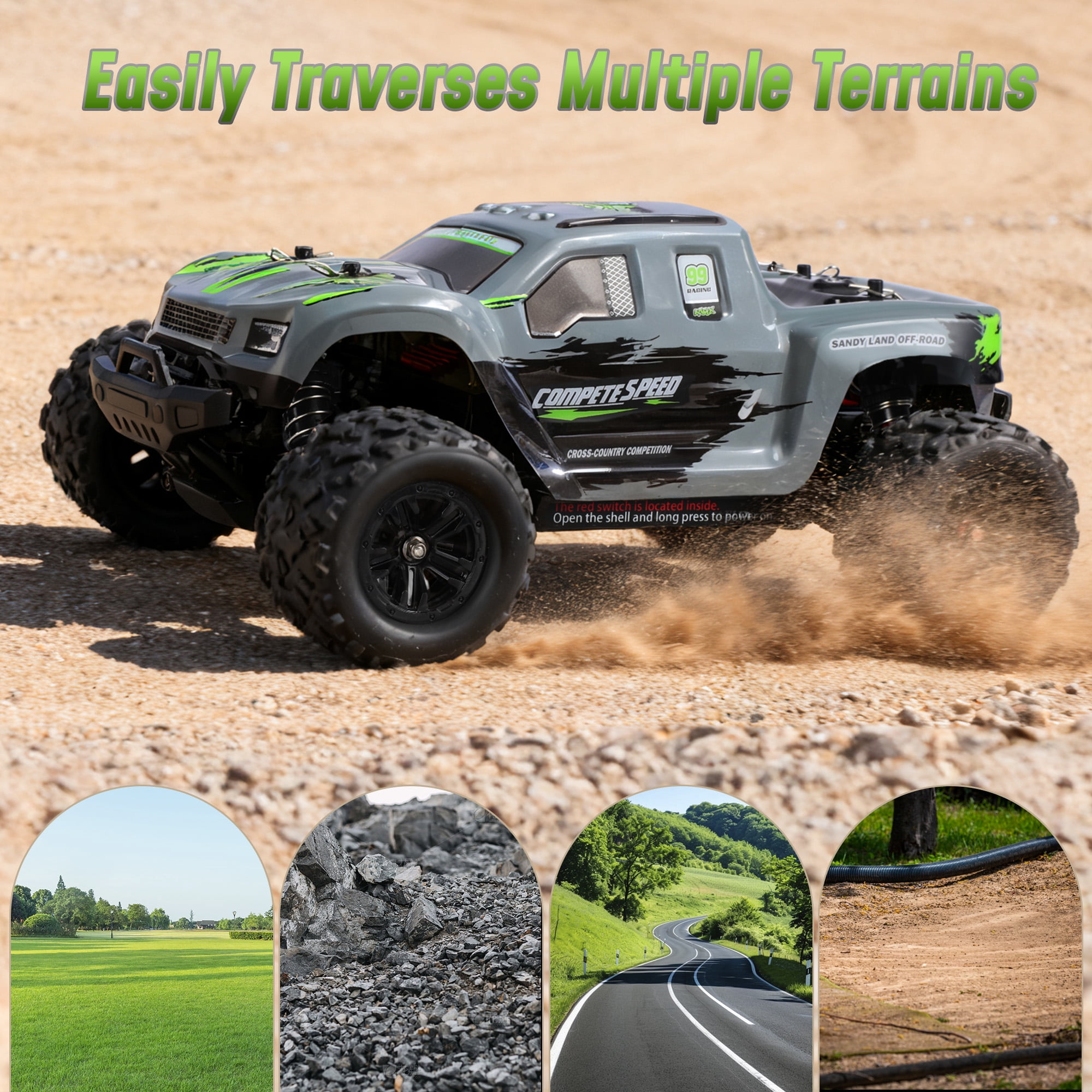 Tcovle RC Cars for Adults, 1:18 Fast Remote Control Car, 36KM/H High-Speed RC Truck 4WD w/ Gyro Stabilization, Monster Truck Toy Gift for Kids Boys, 2 Batteries & Spare Drift Tires