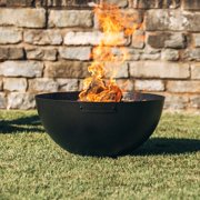 Ash & Ember 29 Hemisphere Fire Pit, Wood Burning Backyard Fireplace, Round Flat Flanged Base, Cast Iron High-Temp Black Paint Fire Bowl, Portable Outdoor Firepit Ideal for Backyard Parties, Camping