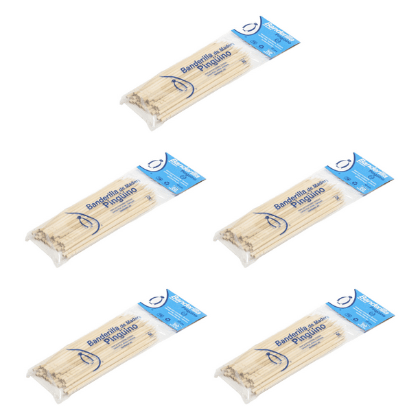 Banderillas de Madera Pingüino – 5 Bolsas con 50 Pzs c/u – 250 Banderillas de 15 cm, 100% Reciclables