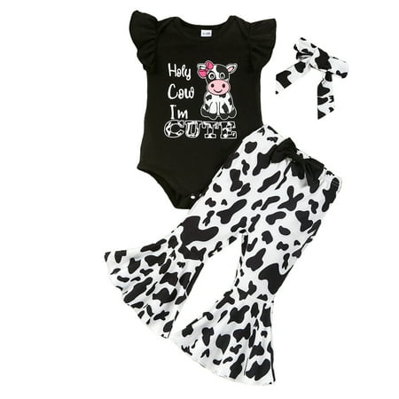 

Baby Girl Clothes Set Cow Words Prints Short Sleeve Tops Bottom Pants Kids Leggings Girls Clothing Sets 0-3 Months