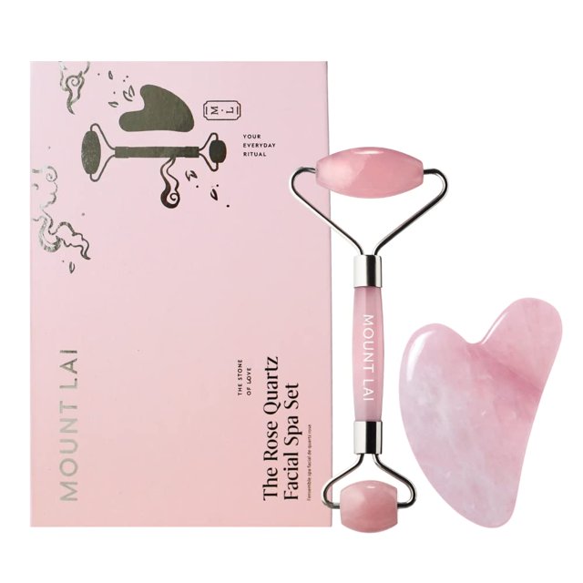 Set de spa facial Mount Lai Rose Quartz Face Roller Gua Sha