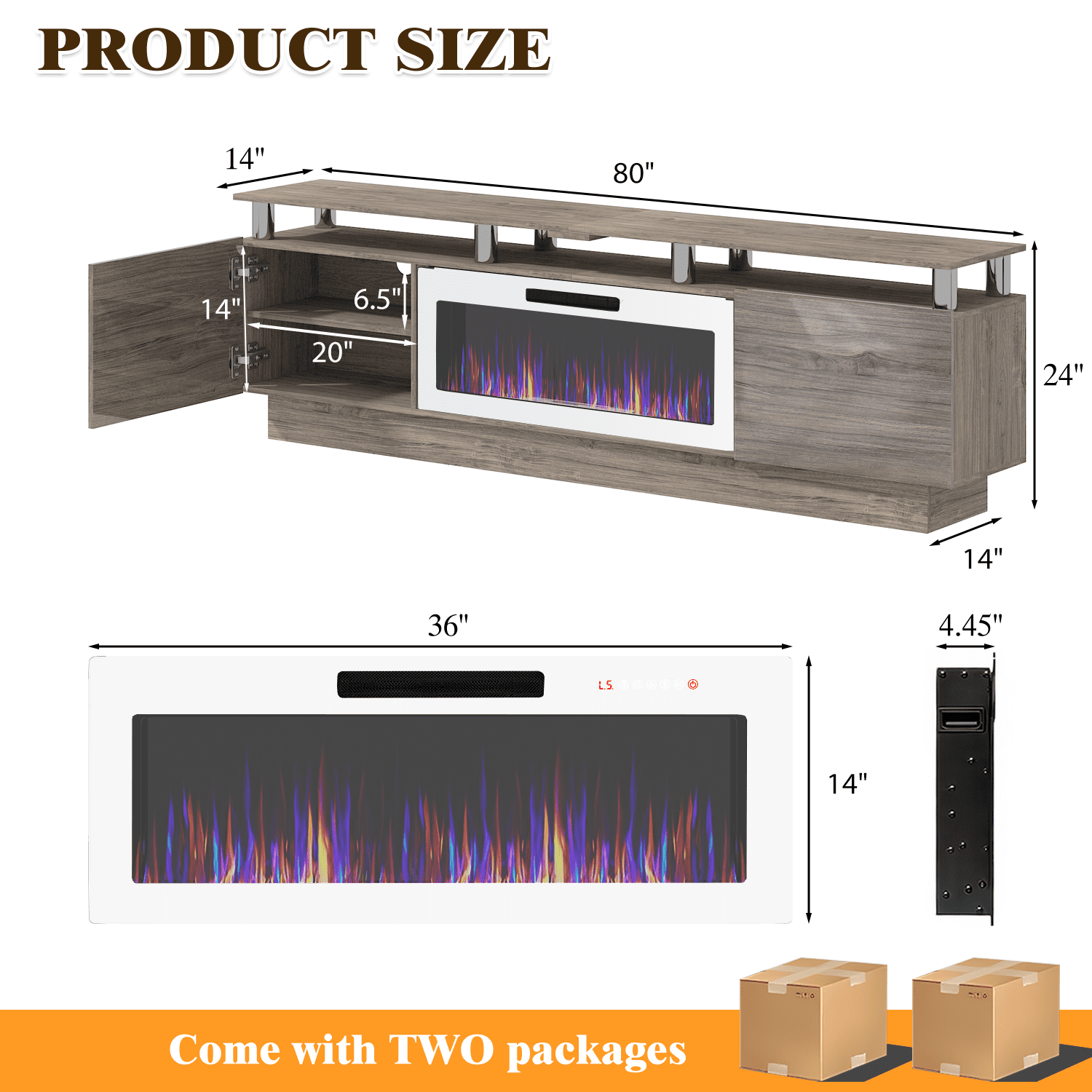 BOSSIN Fireplace TV Stand with 36" Electric Fireplace for Living Room,LED Light Entertainment Center,2 Tier TV Console Stand for TVs Up to 90"