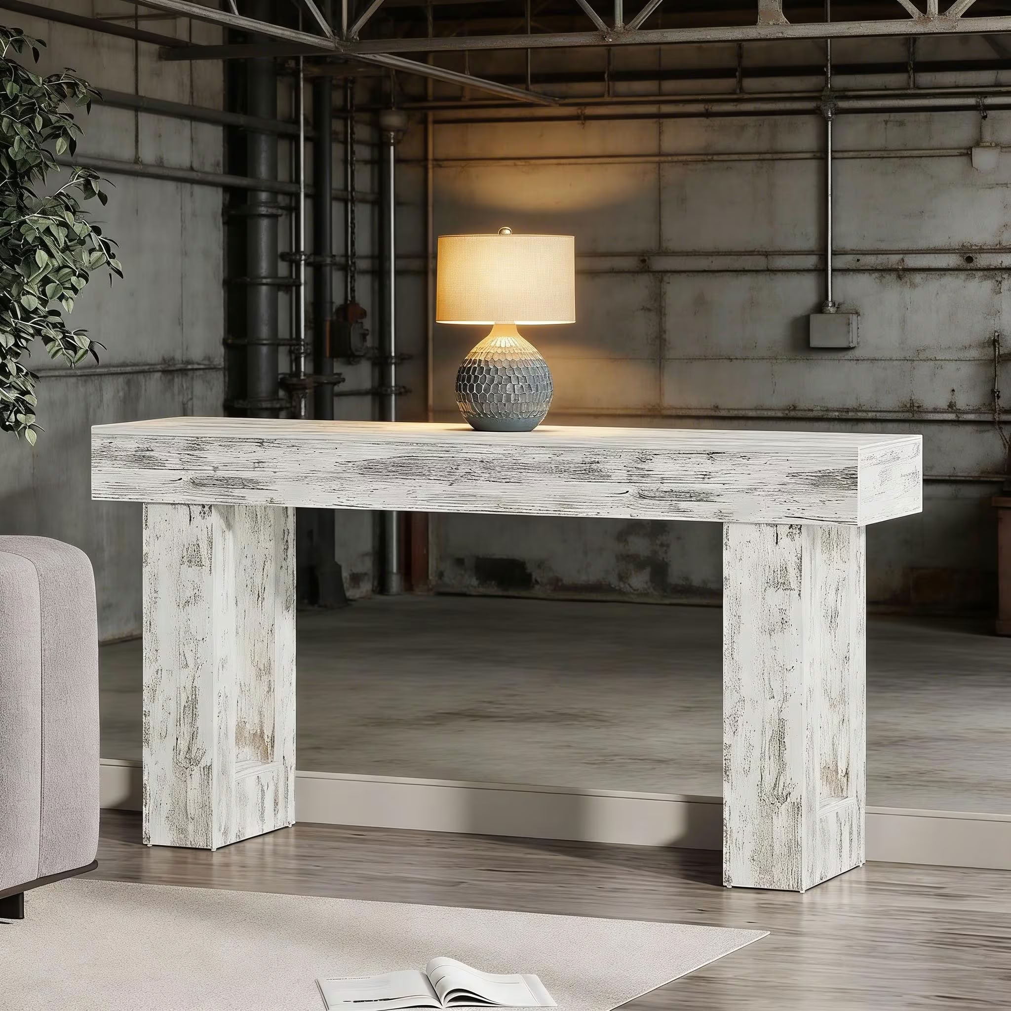 MAYEERTY 63-Inch Rustic Console Table, Farmhouse Wooden Entryway Table with Thick Legs for Hallway and Living Room