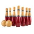 thumbnail image 2 of Lawn Bowling Game/Skittle Ball- Indoor and Outdoor Fun for Toddlers, Kids, Adults –10 Wooden Pins, 2 Balls, and Mesh Bag Set by Hey! Play! (8 Inch), 2 of 7